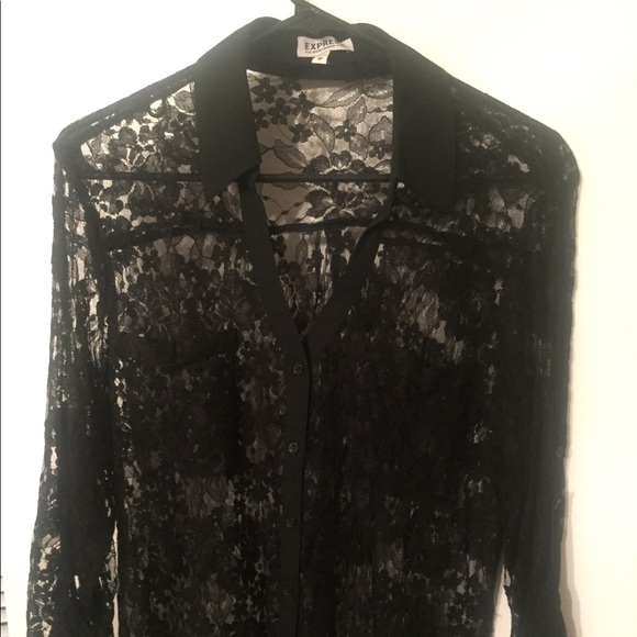Express Tops - Express Women’s Portofino Top, Black Lace, Size L